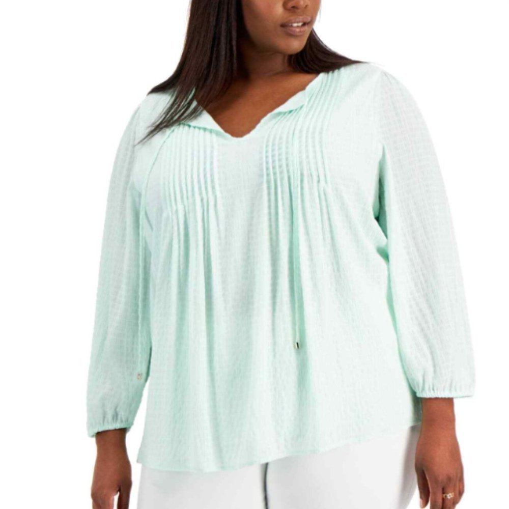 Tommy Hilfiger Women's Pintucked Top Aqua Size 2X